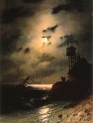 Ivan Aivazovsky Moonlit Seascape With Shipwreck oil
